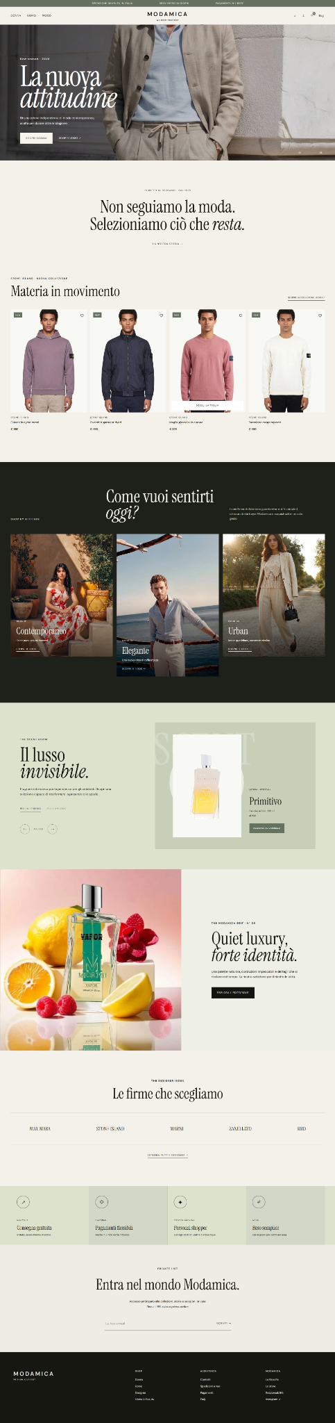 Homepage e-commerce realizzata per Modamica
